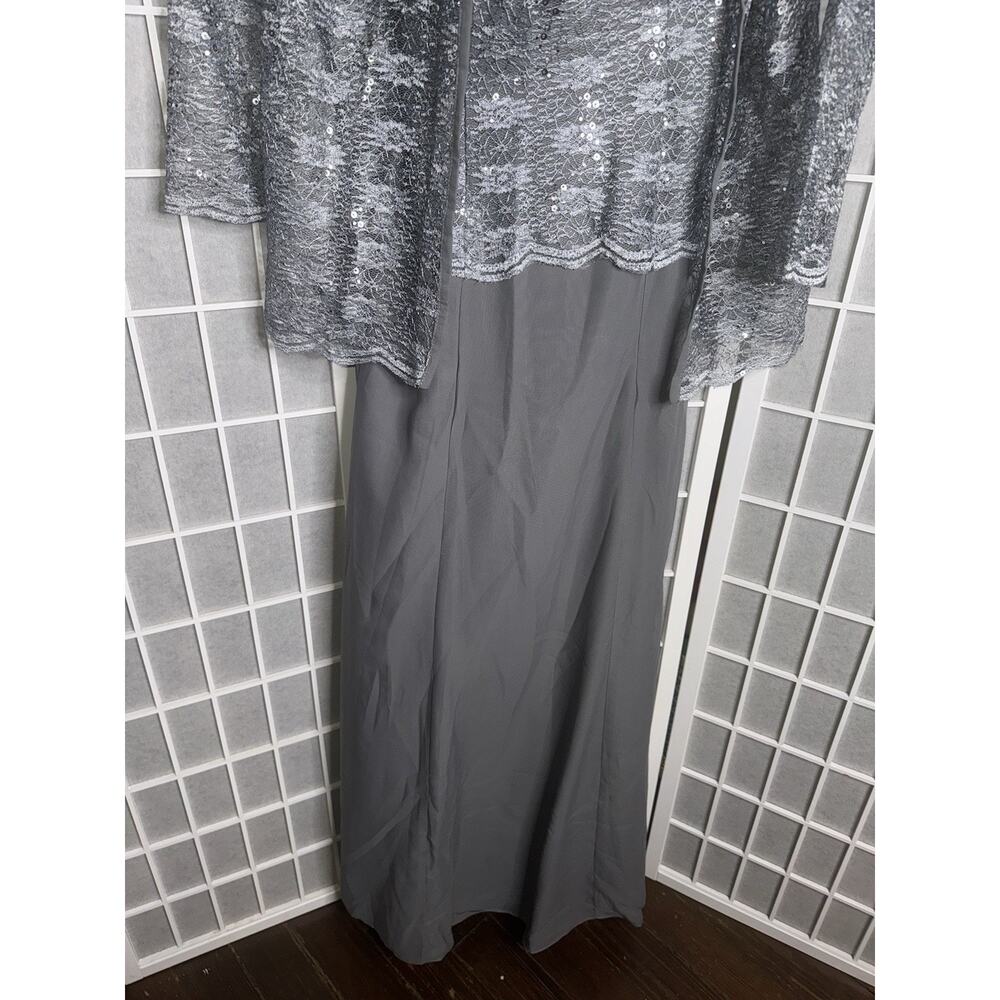 Women's Formal top Lace Mother of bride Gown Long Evening dress Size L/XL GRAY - Picture 5 of 6
